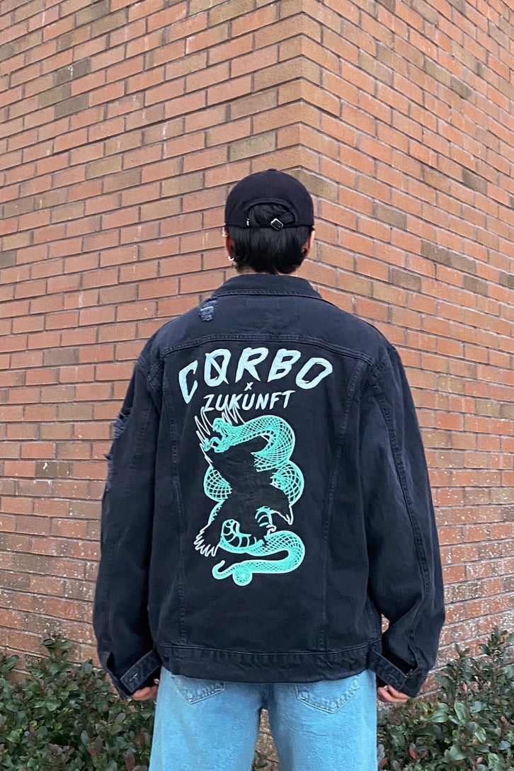 CrbO X Zuknft Oversize Printed Denim Jacket