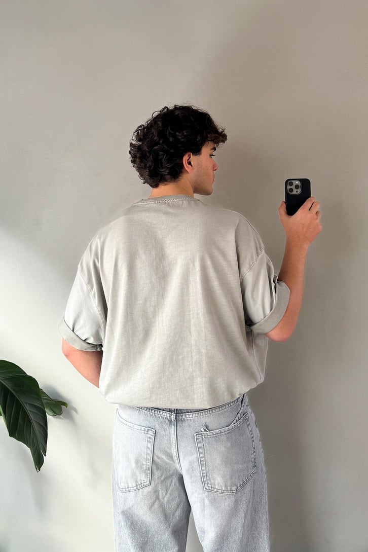 CRCA Nakışlı Washed Antrasit Oversize Tişört
