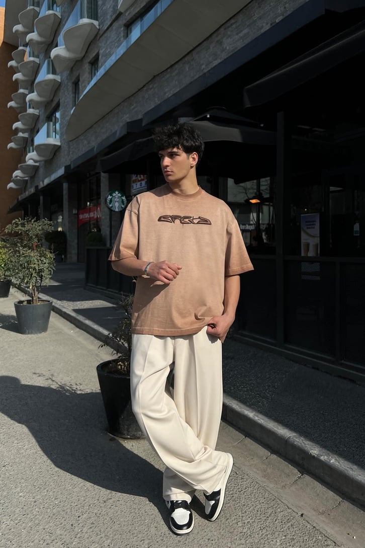 CRCA Nakışlı Washed Antrasit Oversize Tişört