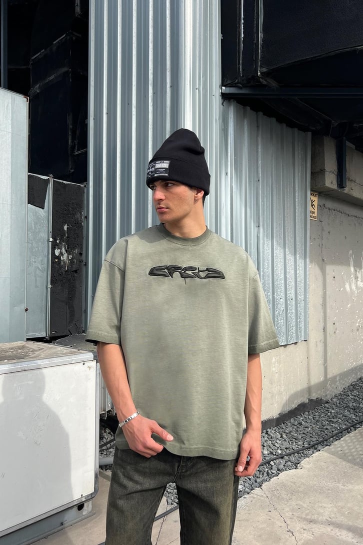 CRCA Nakışlı Washed Antrasit Oversize Tişört