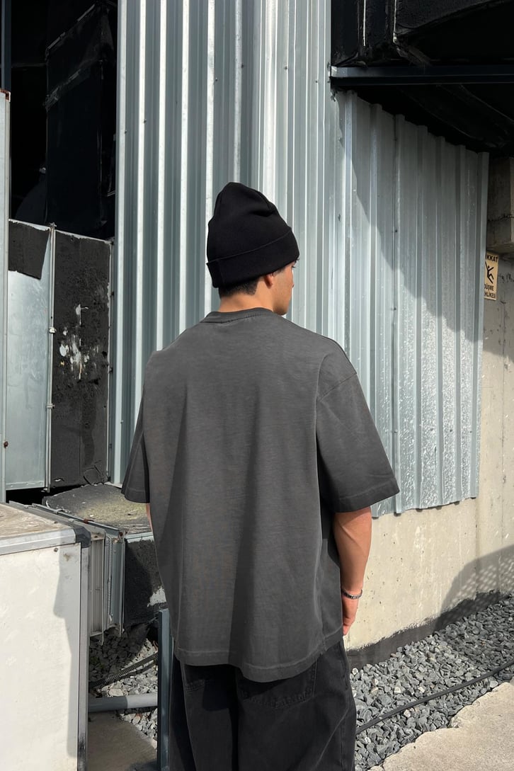 CRCA Nakışlı Washed Antrasit Oversize Tişört