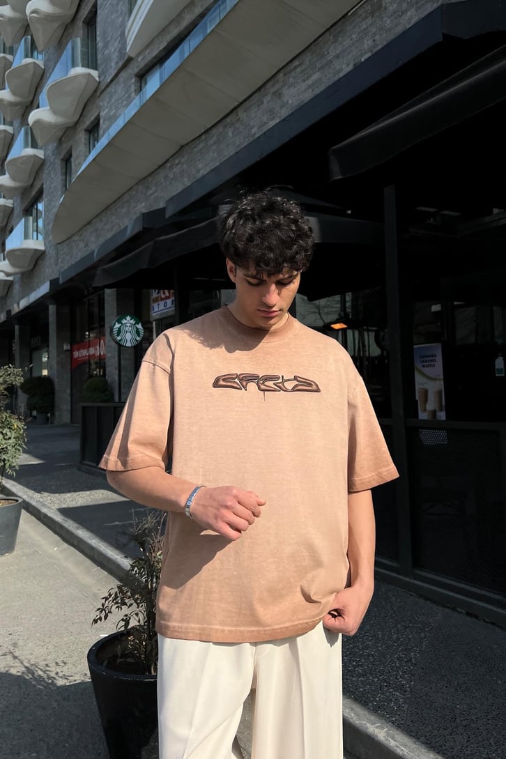 CRCA Nakışlı Washed Antrasit Oversize Tişört