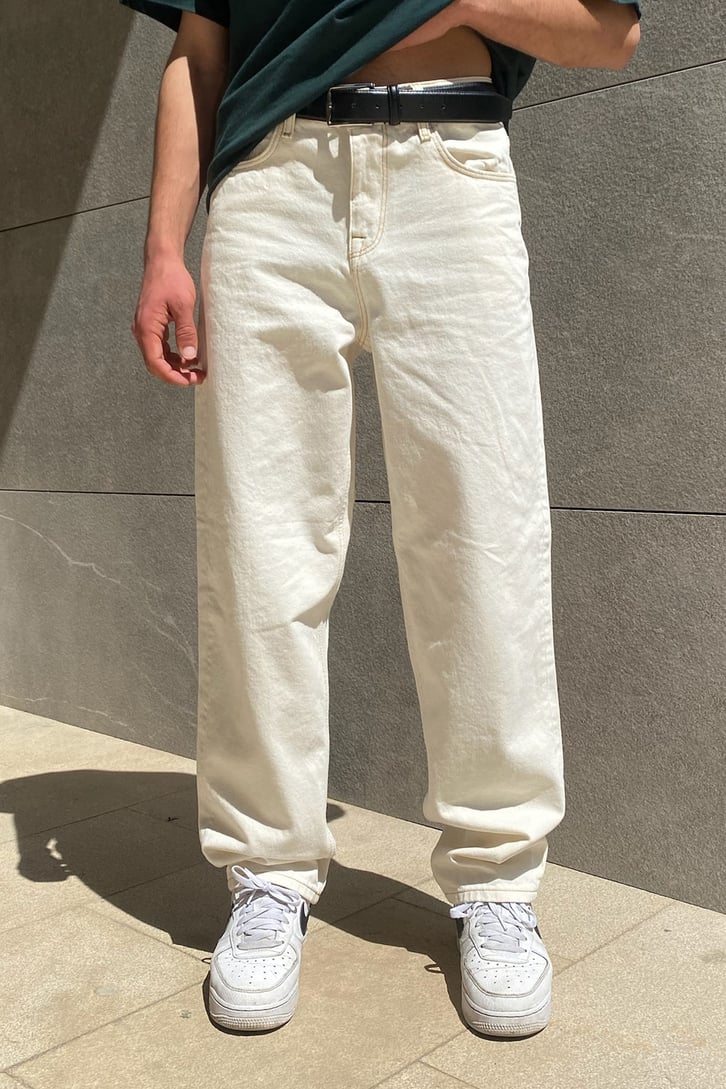 Cream Basic Baggy Jean