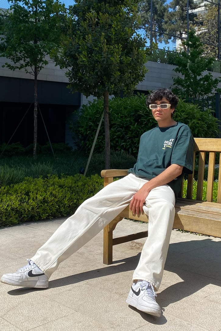 Cream Basic Baggy Jean
