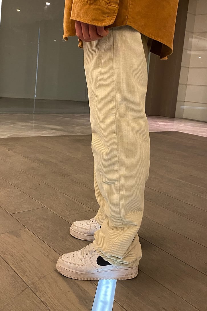 Cream Fitilli Kadife Basic Losse Fit Pant