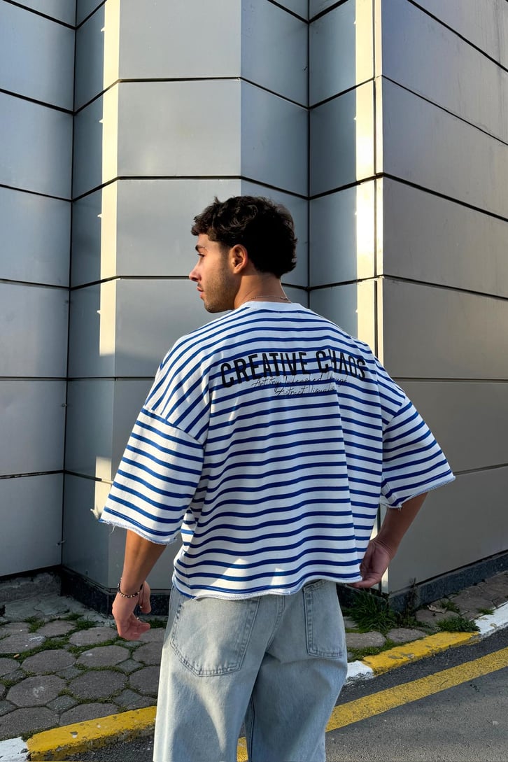 Creative Chaos Baskılı Çizgili  Oversize Tişört