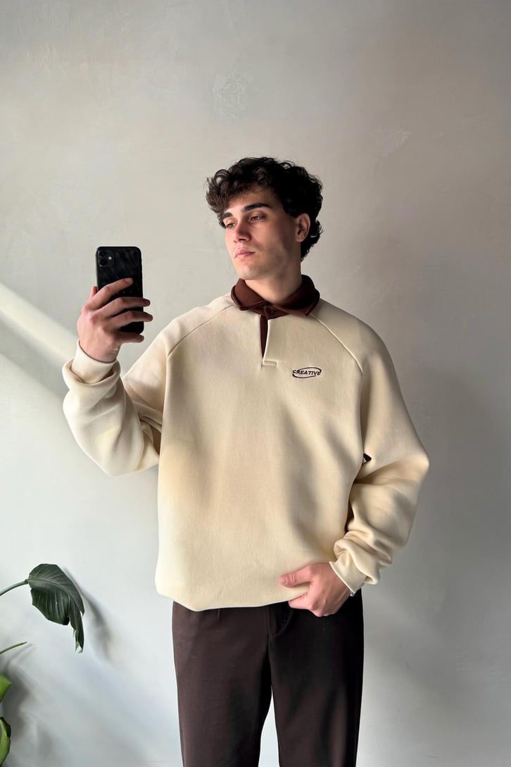 Creative Nakışlı Polo Yaka Sweatshirt