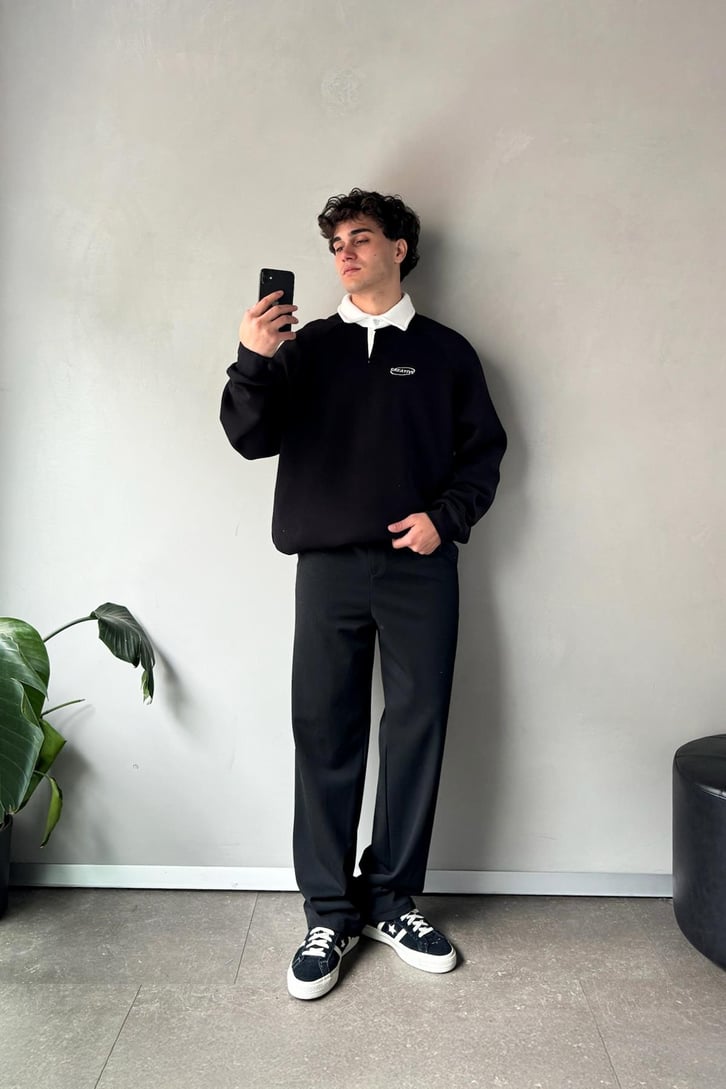 Creative Nakışlı Polo Yaka Sweatshirt