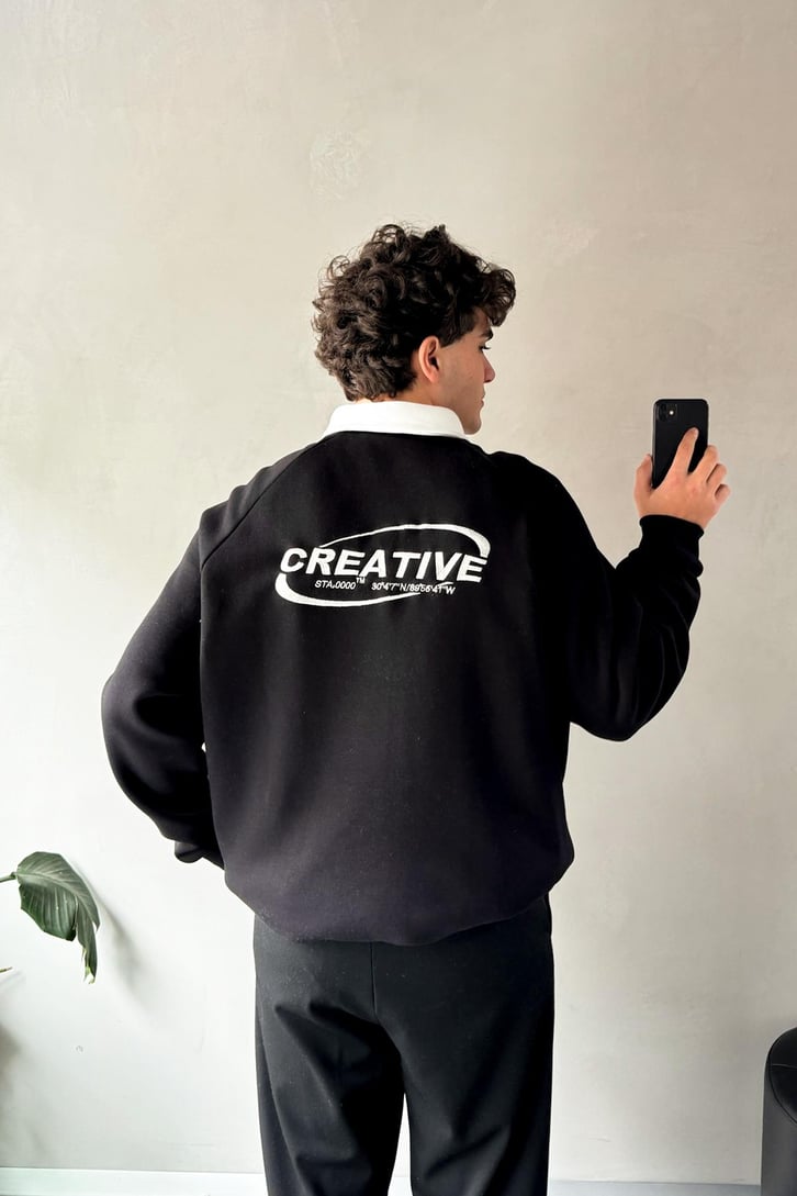 Creative Nakışlı Polo Yaka Sweatshirt