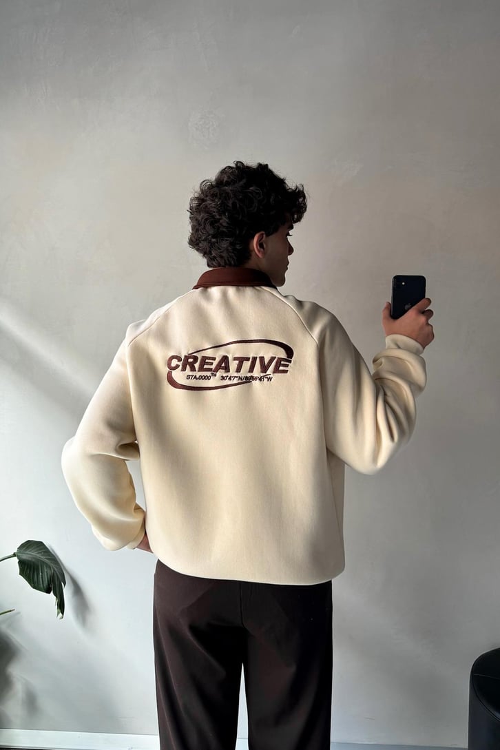 Creative Nakışlı Polo Yaka Sweatshirt