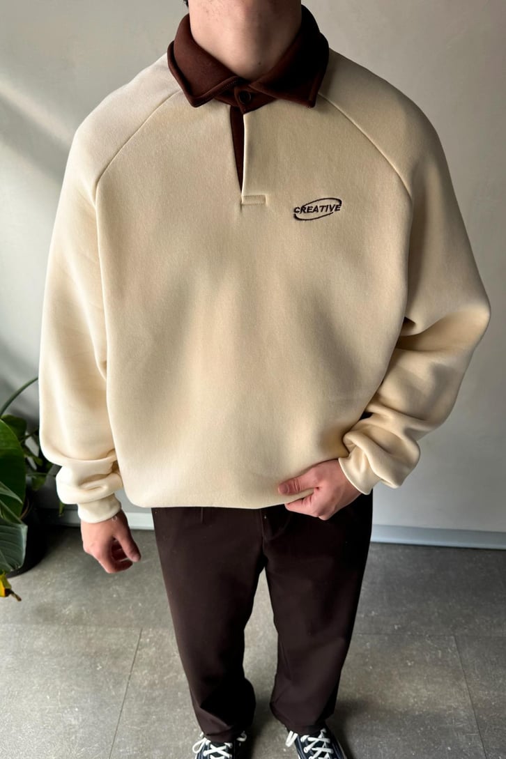Creative Nakışlı Polo Yaka Sweatshirt
