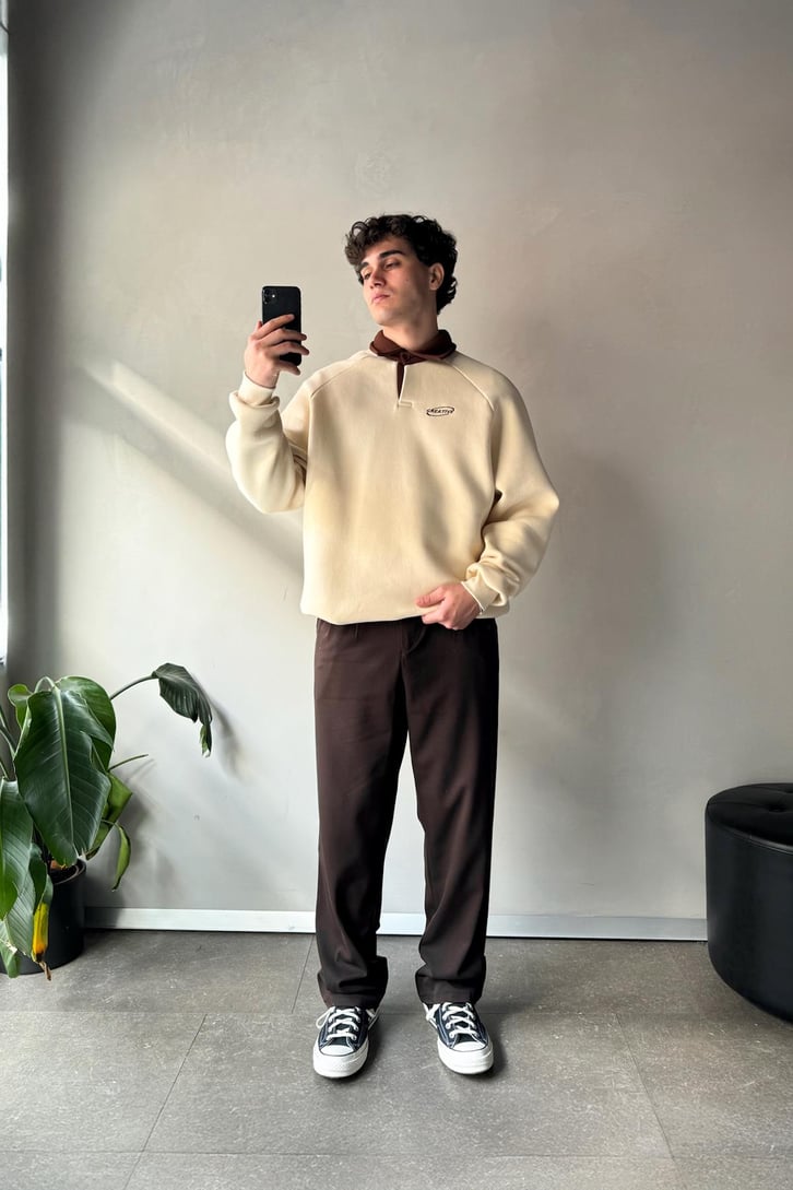 Creative Nakışlı Polo Yaka Sweatshirt