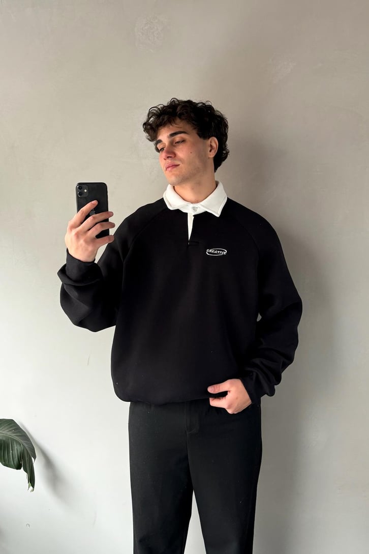 Creative Nakışlı Polo Yaka Sweatshirt