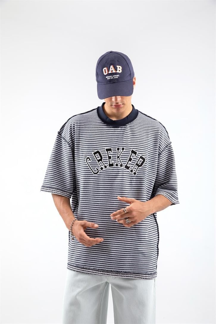 Creker Nakışlı Çizgili Oversize