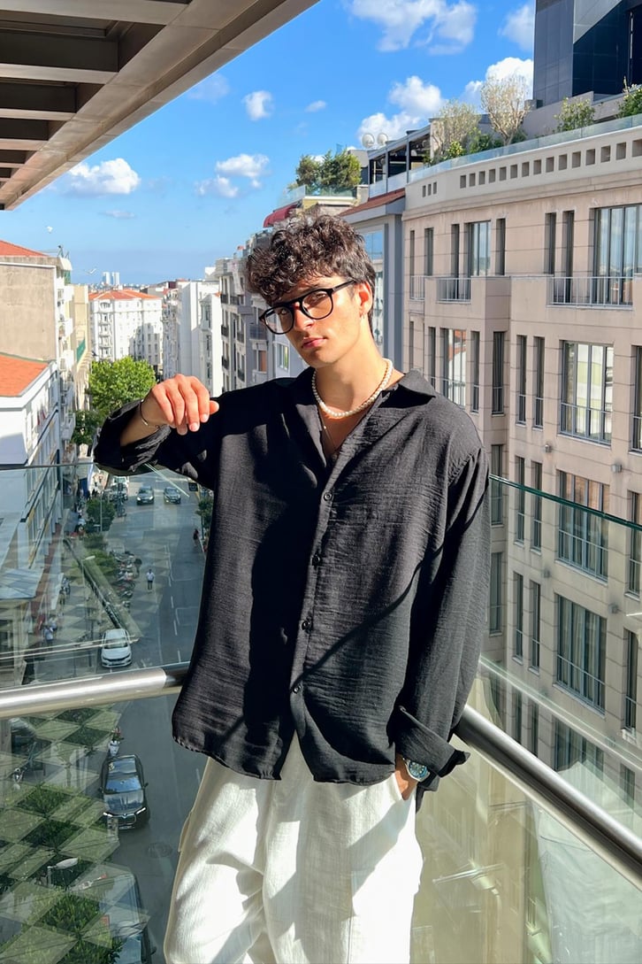 Crinkle Uzun Kol Oversize Gömlek