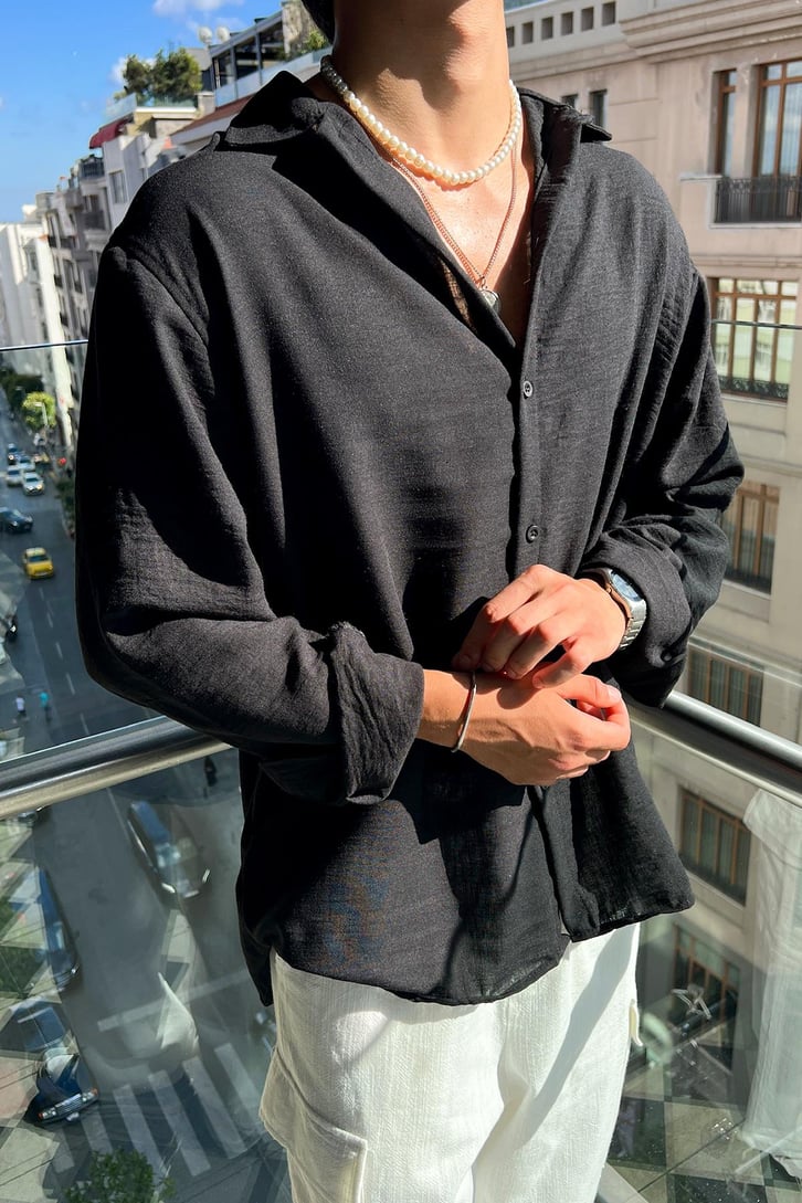 Crinkle Uzun Kol Oversize Gömlek