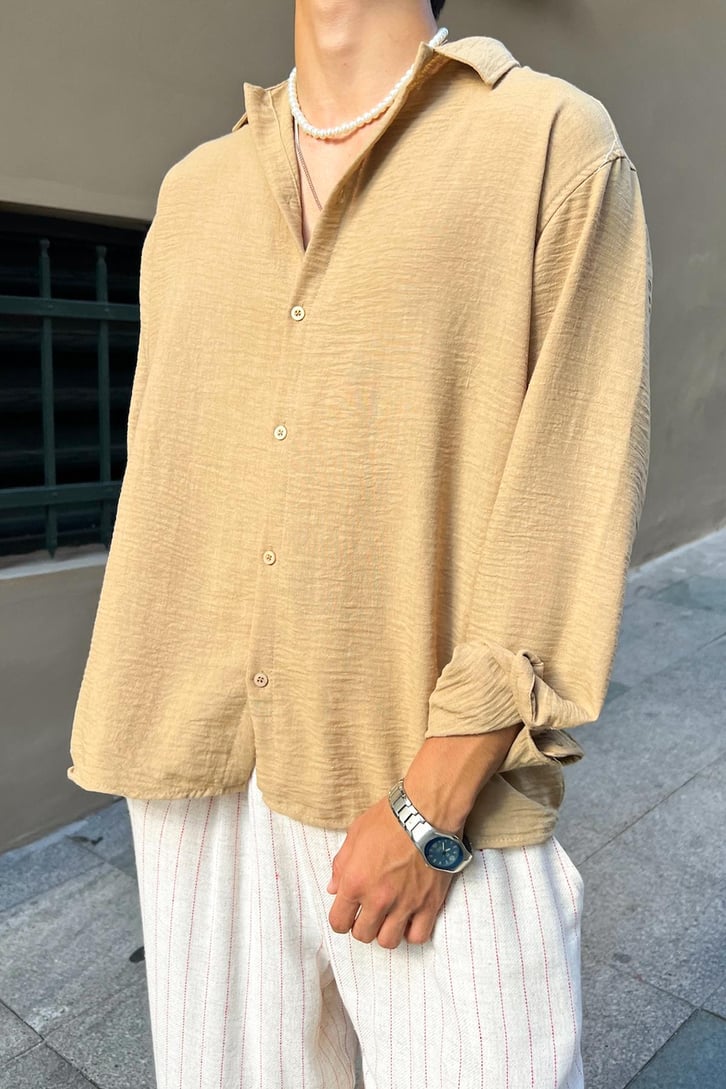 Crinkle Uzun Kol Oversize Gömlek