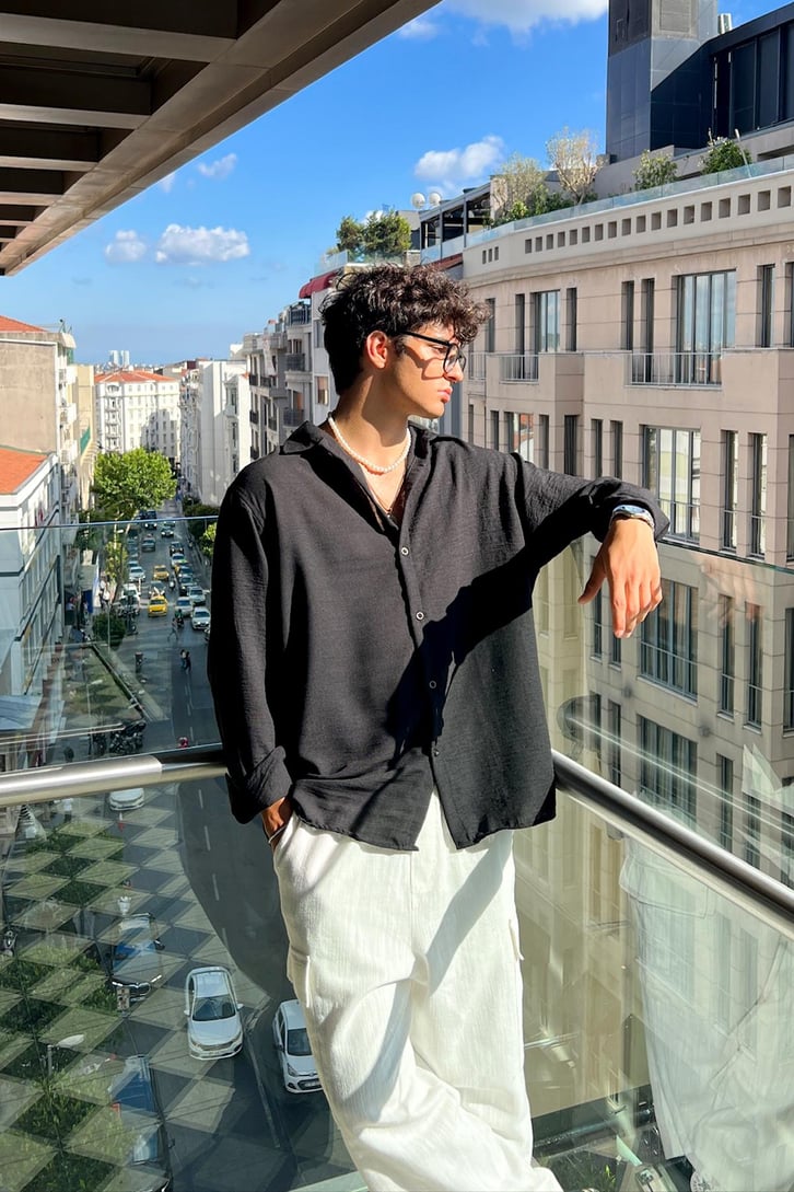 Crinkle Uzun Kol Oversize Gömlek