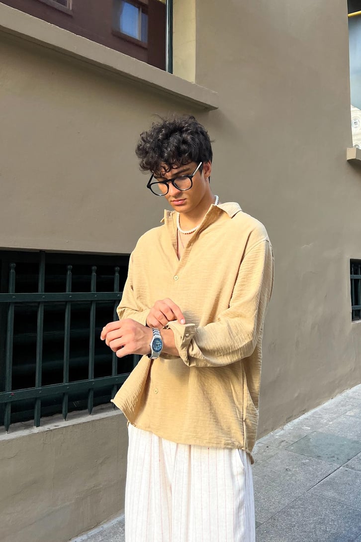 Crinkle Uzun Kol Oversize Gömlek