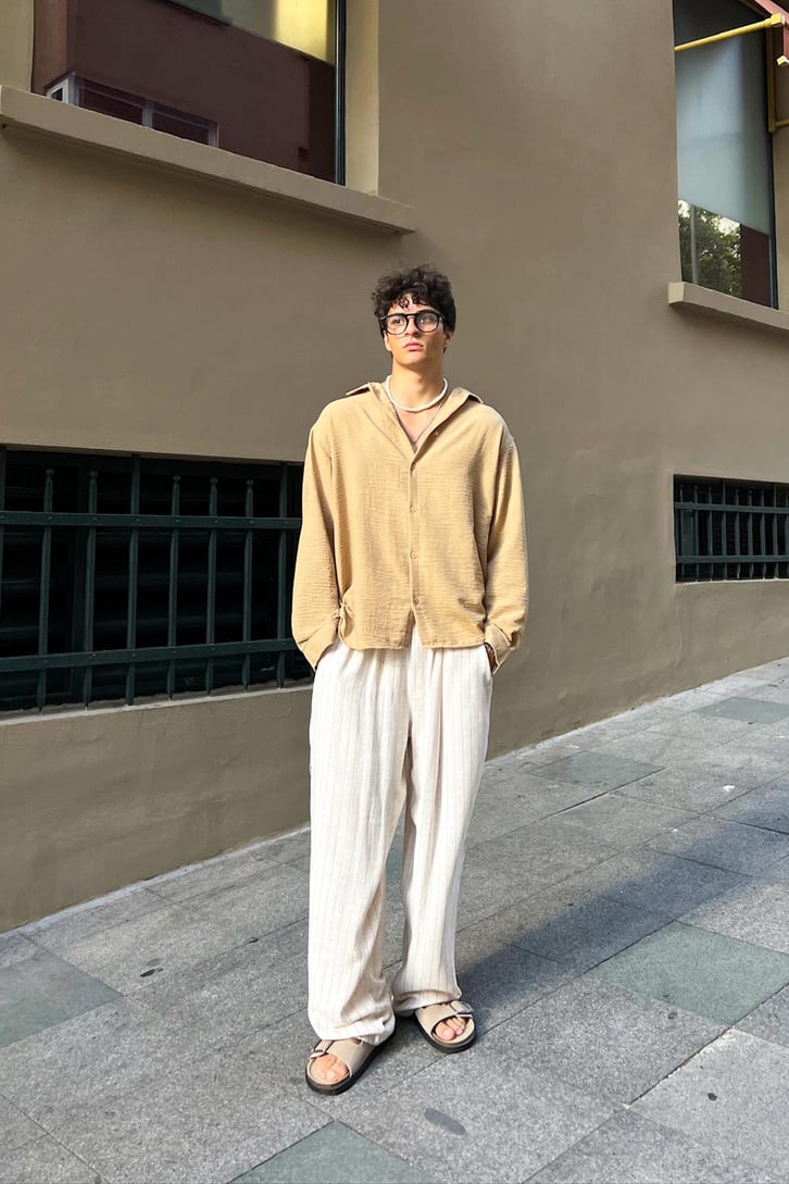 Crinkle Uzun Kol Oversize Gömlek