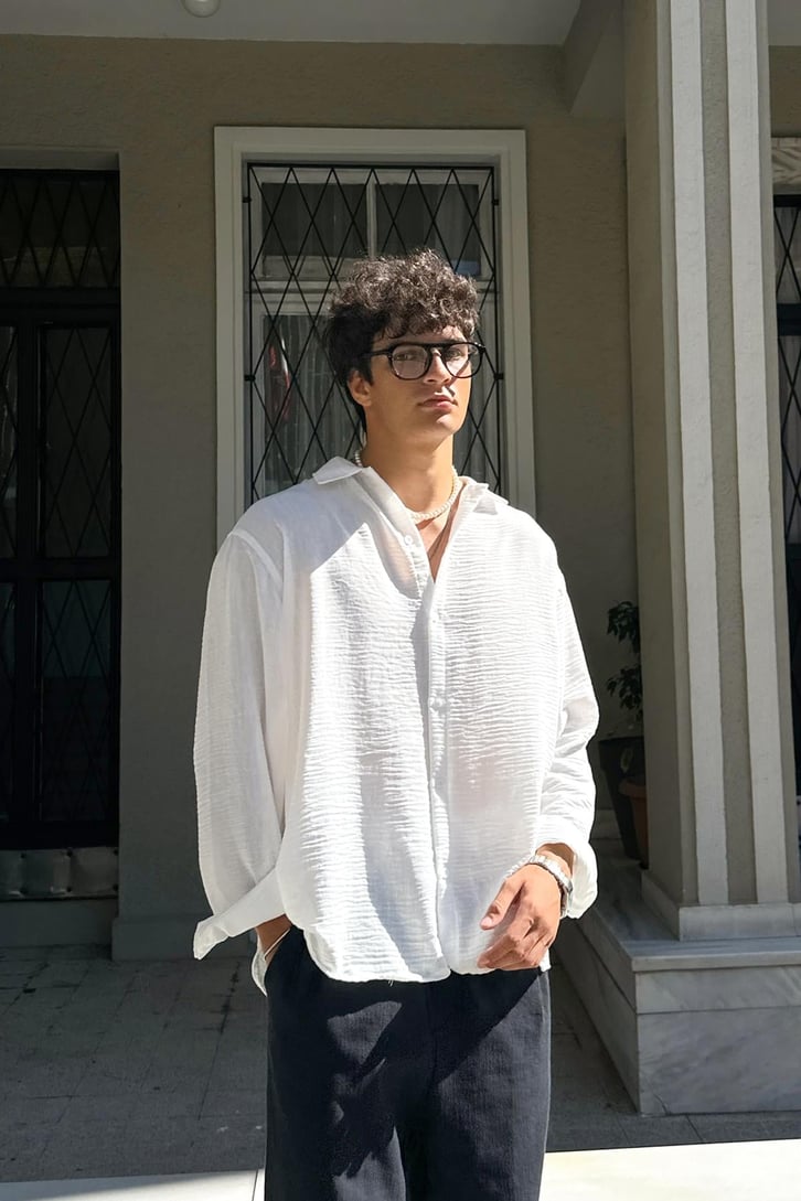 Crinkle Uzun Kol Oversize Gömlek
