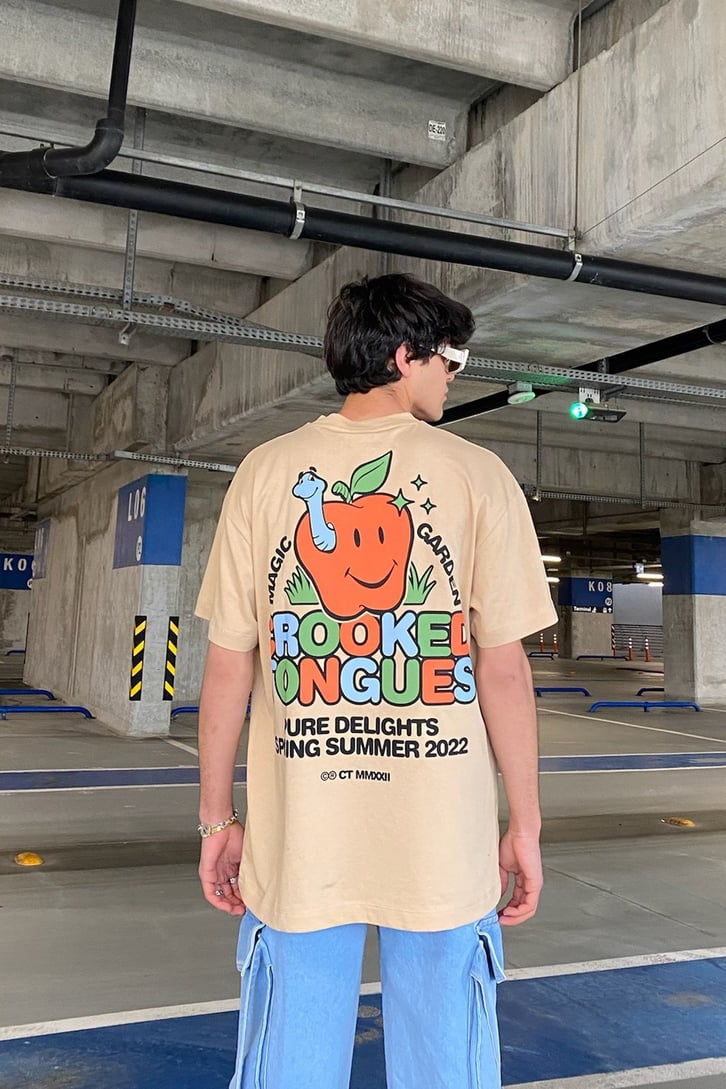 Crooked Tongues Baskılı Açık Sarı Oversize Tshirt