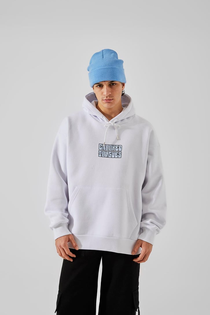 Crooked Tongues Baskılı Oversize Hoodie