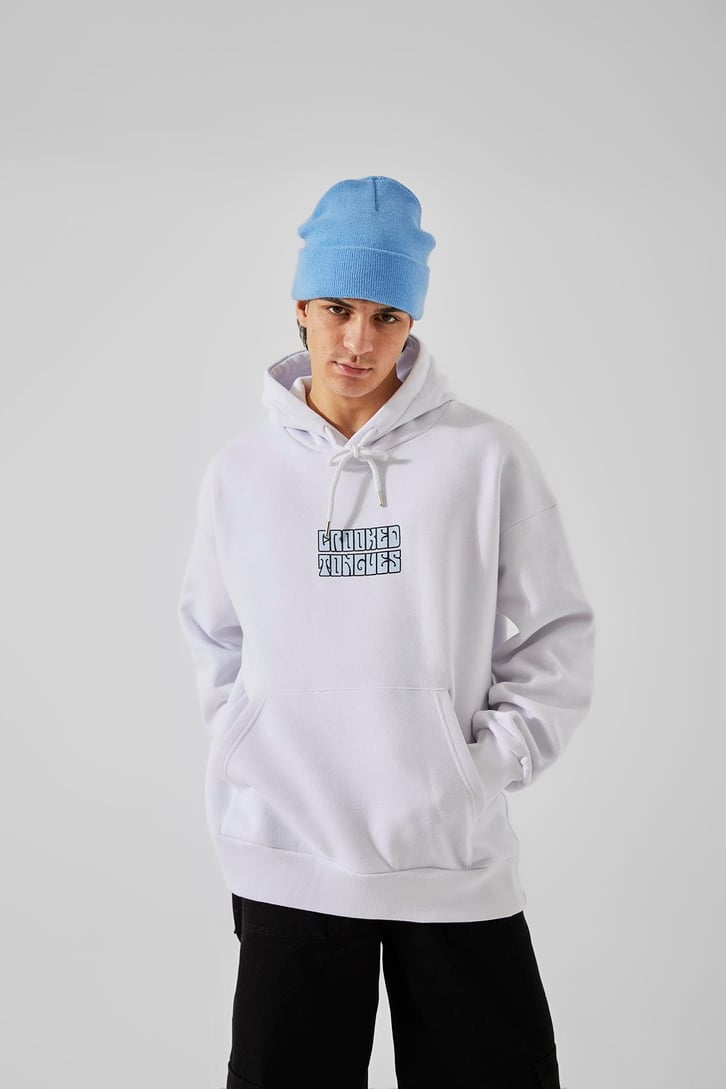 Crooked Tongues Baskılı Oversize Hoodie