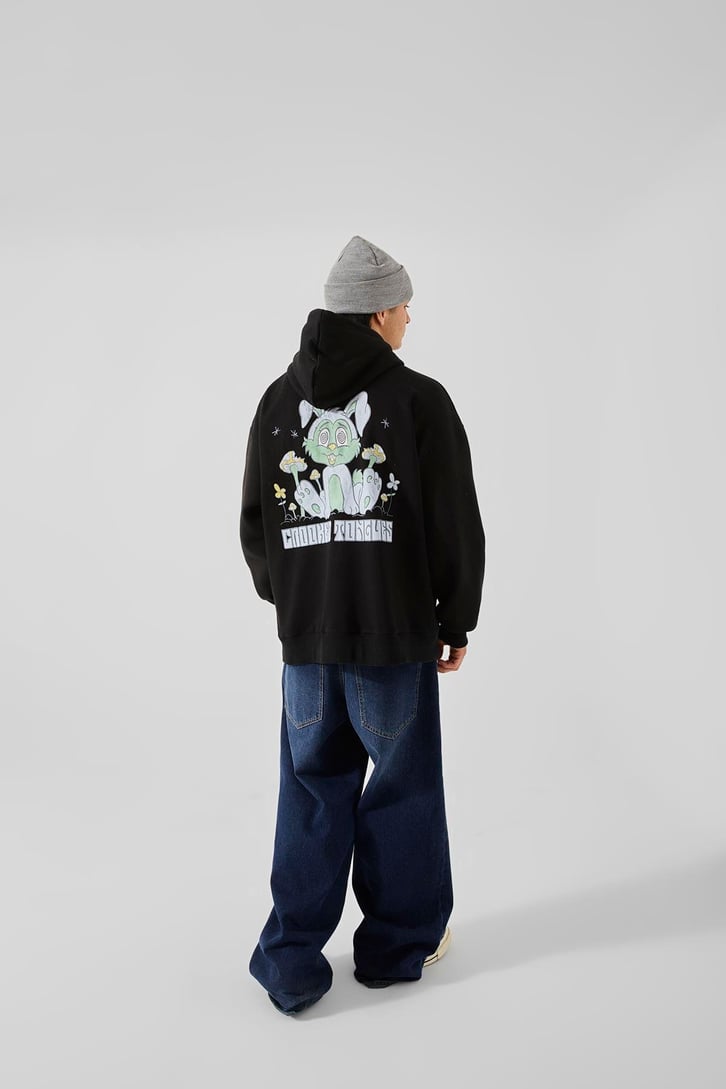 Crooked Tongues Baskılı Oversize Hoodie