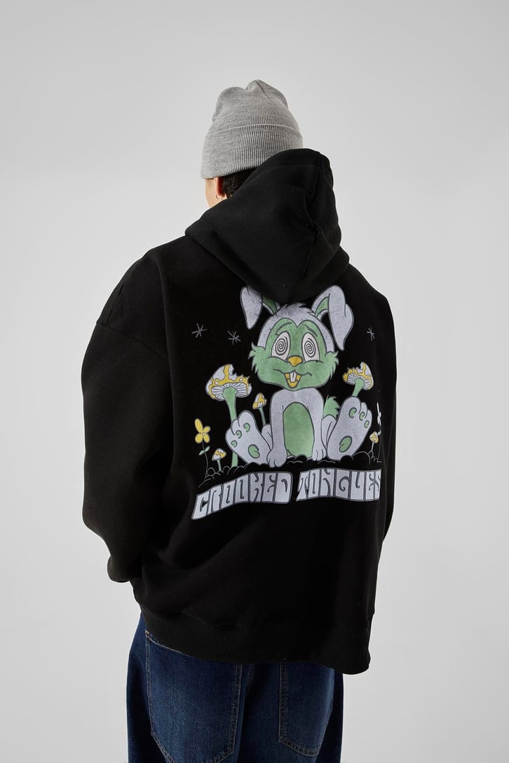Crooked Tongues Baskılı Oversize Hoodie