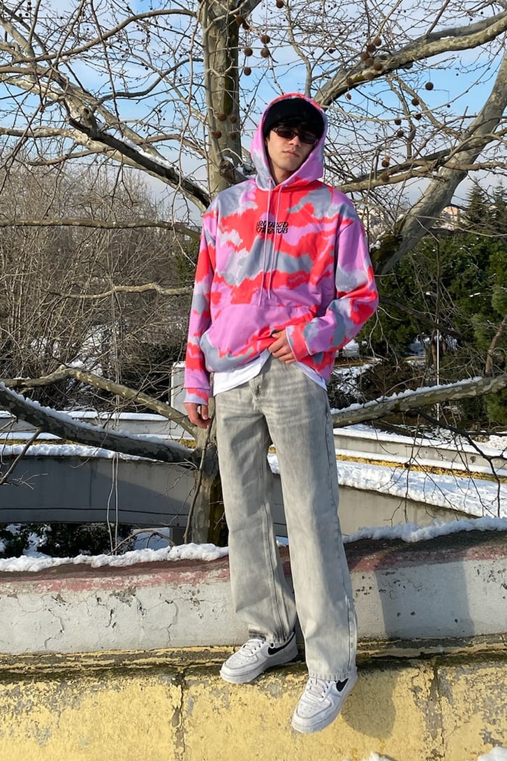 Crooked Tongues Oversize Marble Printed Hoodie