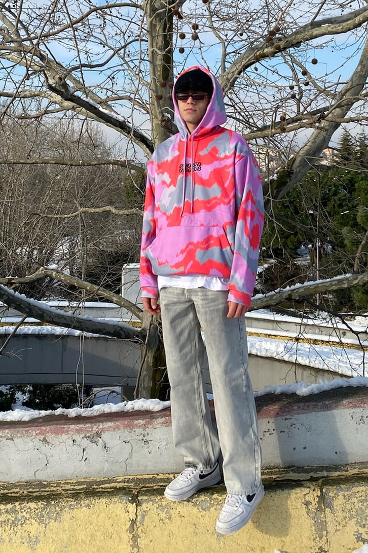 Crooked Tongues Oversize Marble Printed Hoodie