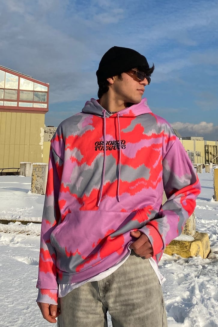 Crooked Tongues Oversize Marble Printed Hoodie