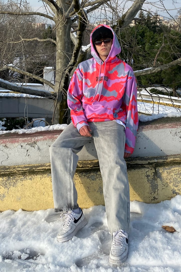 Crooked Tongues Oversize Marble Printed Hoodie