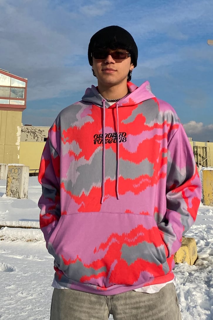 Crooked Tongues Oversize Marble Printed Hoodie