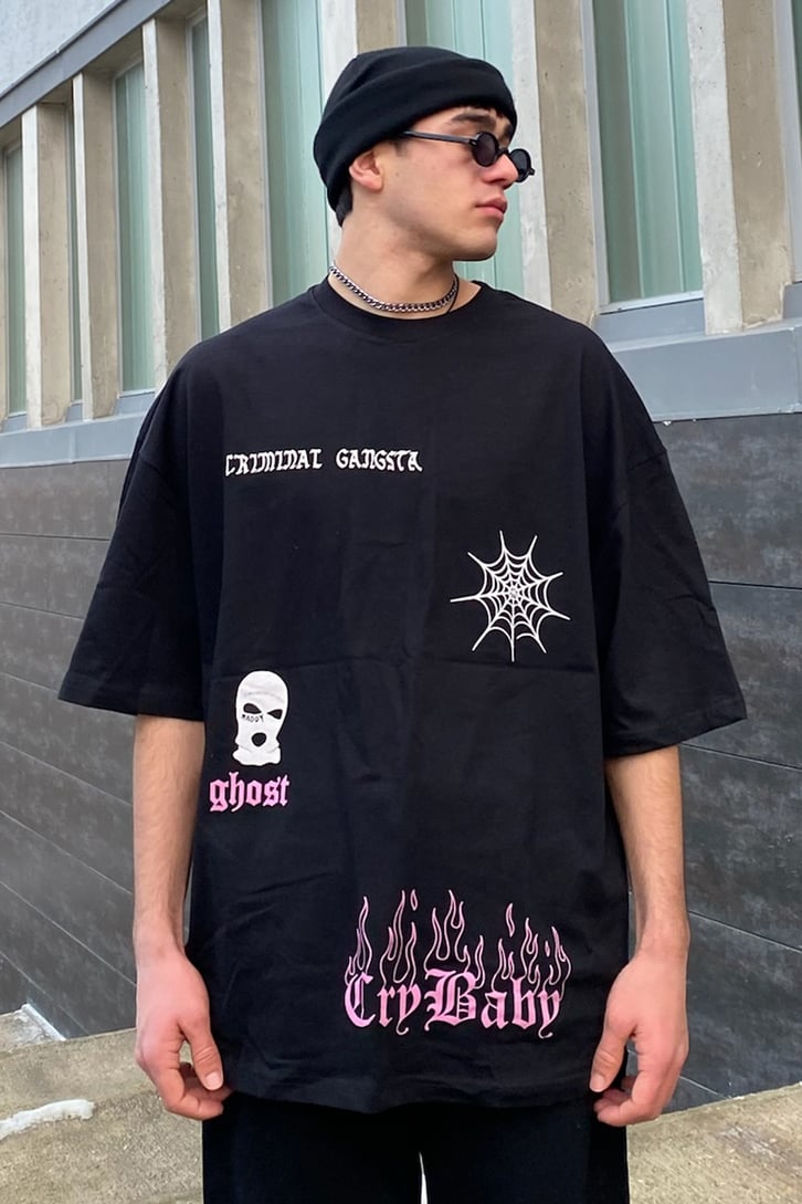 Cry Baby Flame Printed Oversize Tee