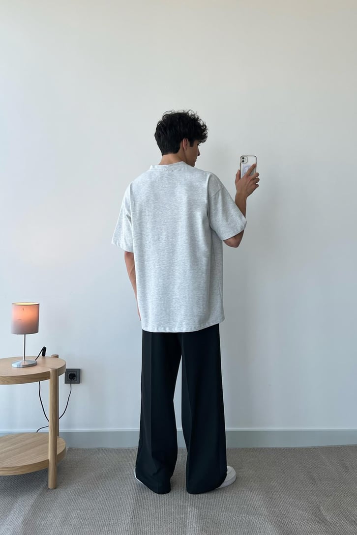 Ctre Nakışlı Gri Oversize Tişört