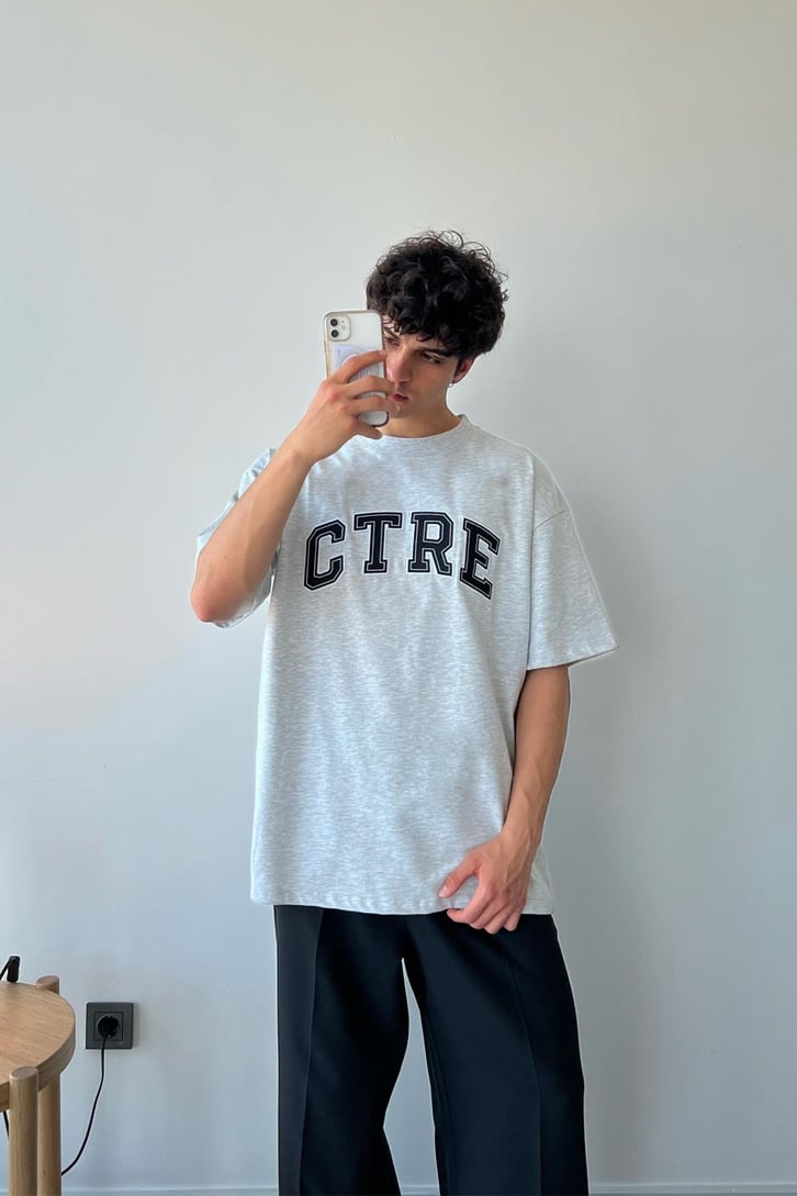 Ctre Nakışlı Gri Oversize Tişört