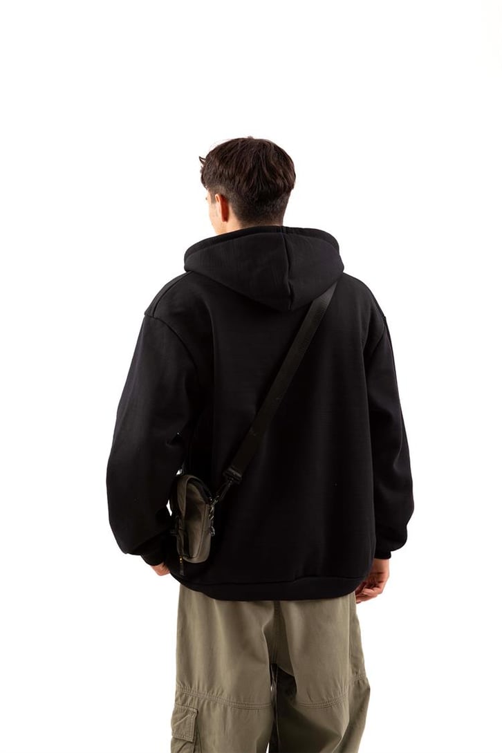 Cuep Nakışlı Siyah Zip Hoodie