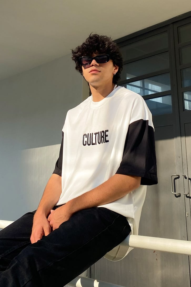 Culture Nakışlı  Ekru Oversize Tshirt