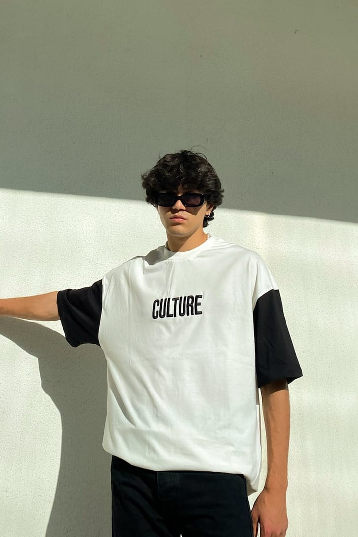 Culture Nakışlı  Ekru Oversize Tshirt