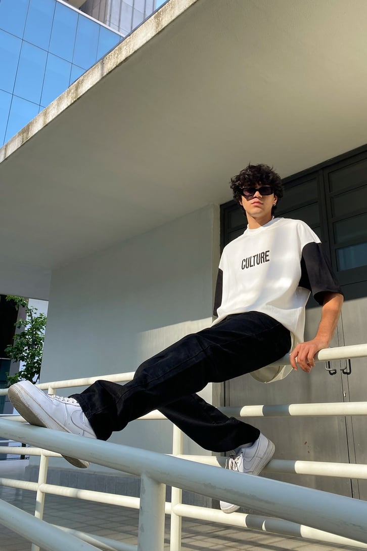 Culture Nakışlı  Ekru Oversize Tshirt