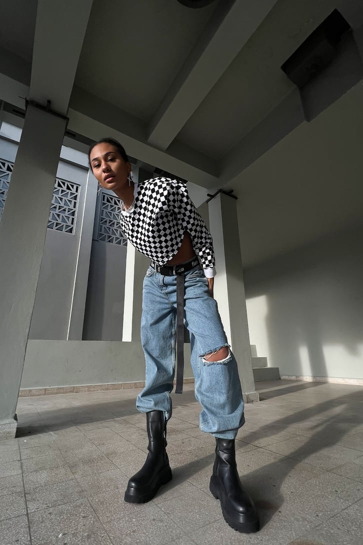 Cut Leg Ripped Buz Mavi Baggy Jean