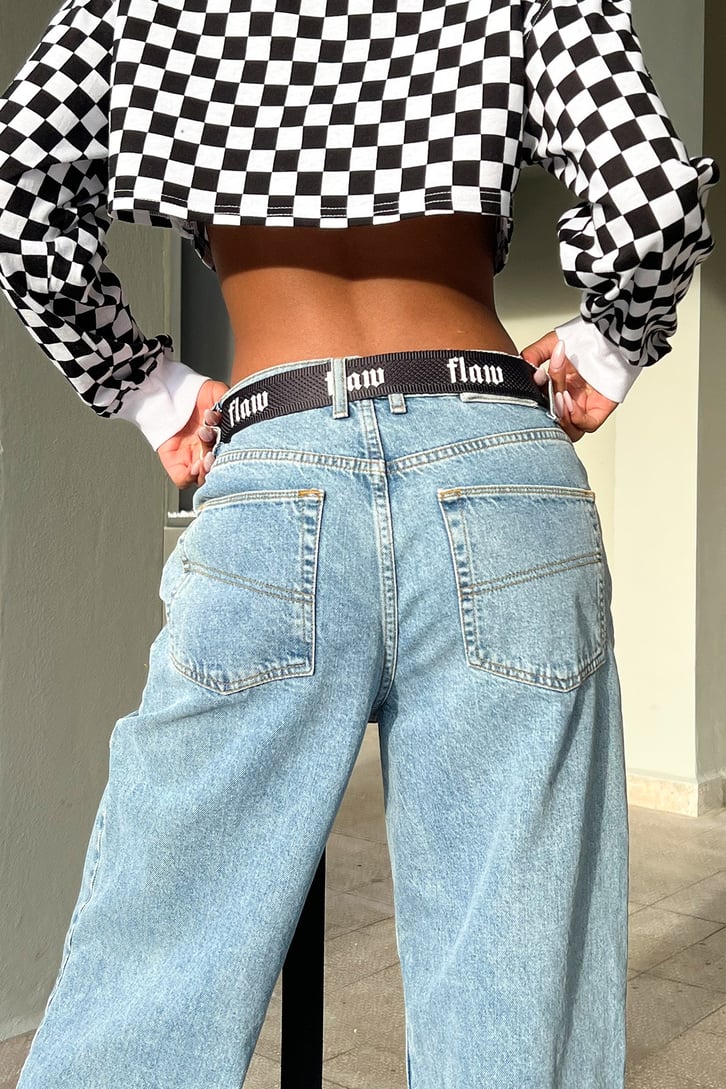 Cut Leg Ripped Buz Mavi Baggy Jean