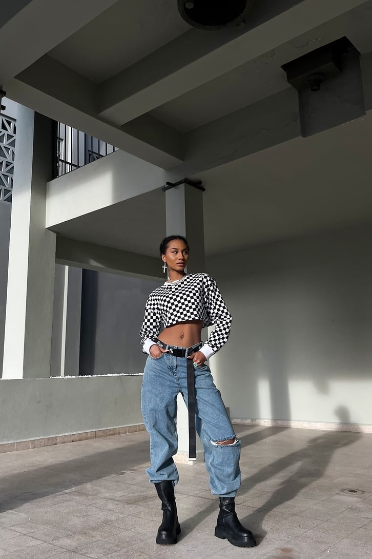 Cut Leg Ripped Buz Mavi Baggy Jean