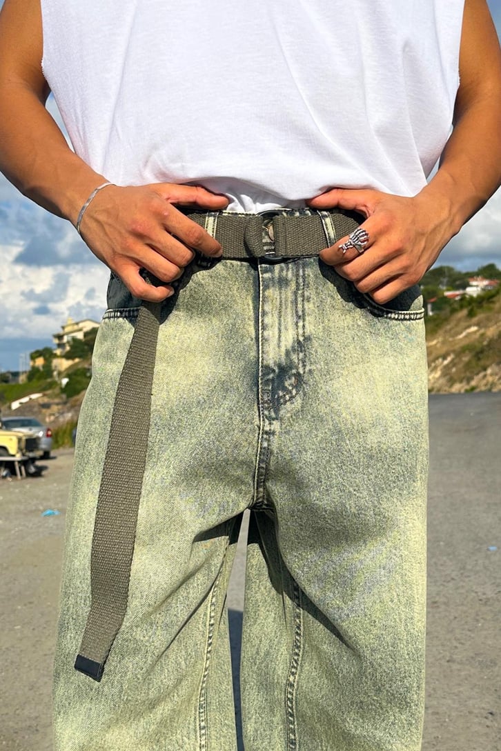 D Tokalı Haki Kanvas Kemer