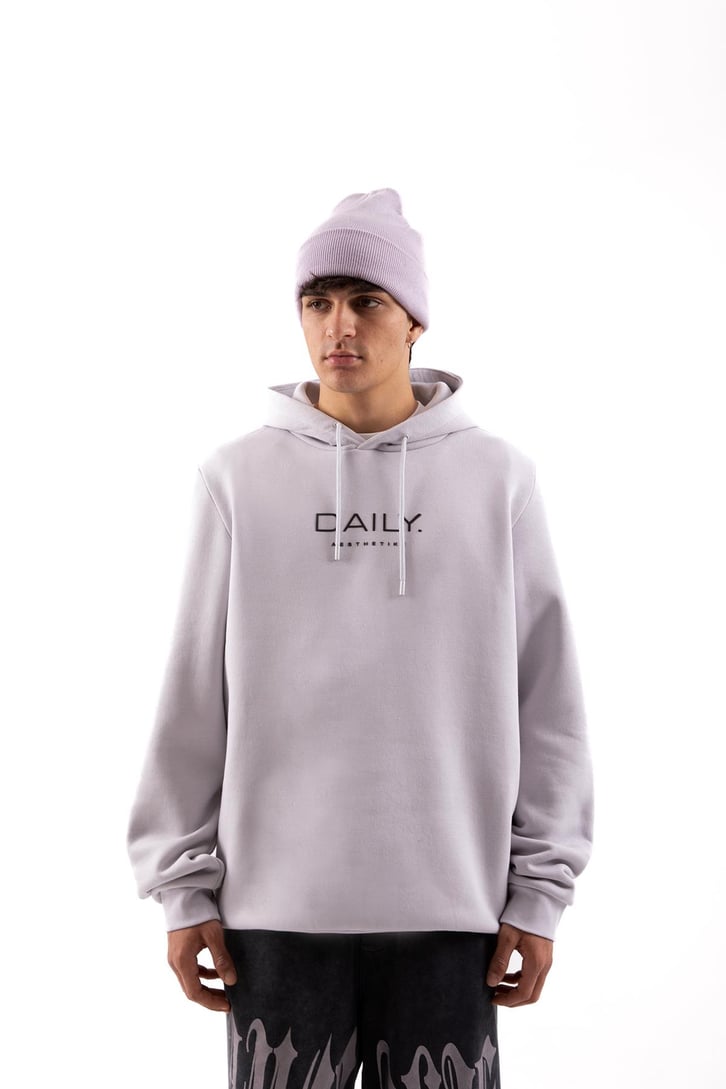 Daily Baskılı Gri Oversize Hoodie