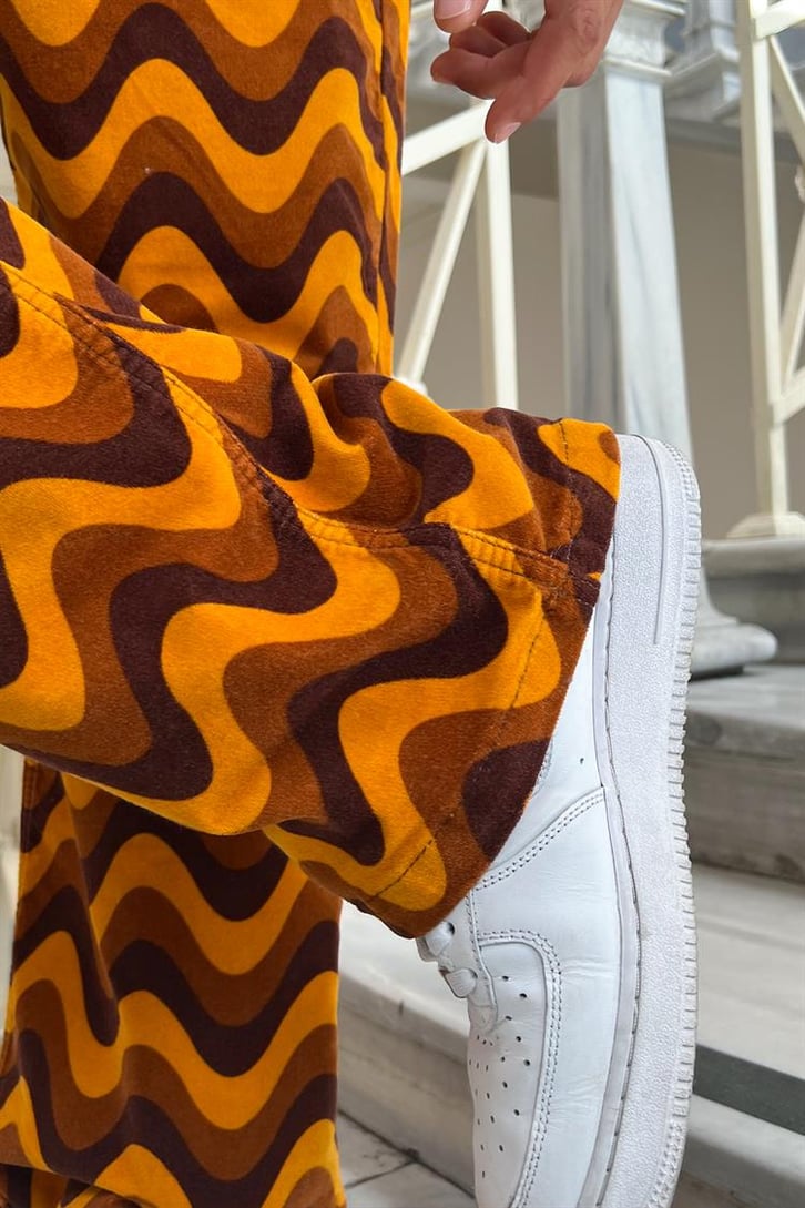Dalga Desen Çok Renkli Baggy Jean