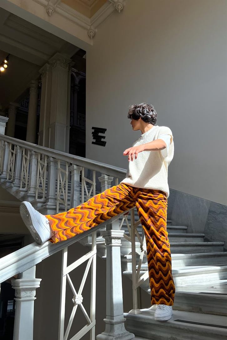 Dalga Desen Çok Renkli Baggy Jean