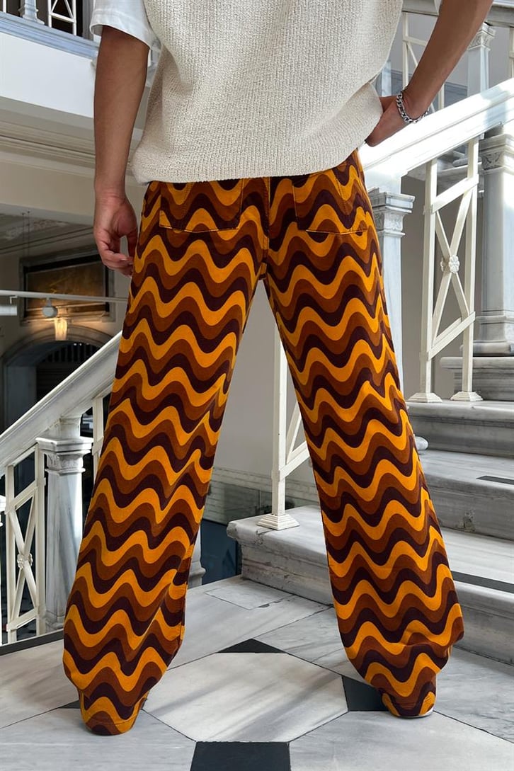 Dalga Desen Çok Renkli Baggy Jean